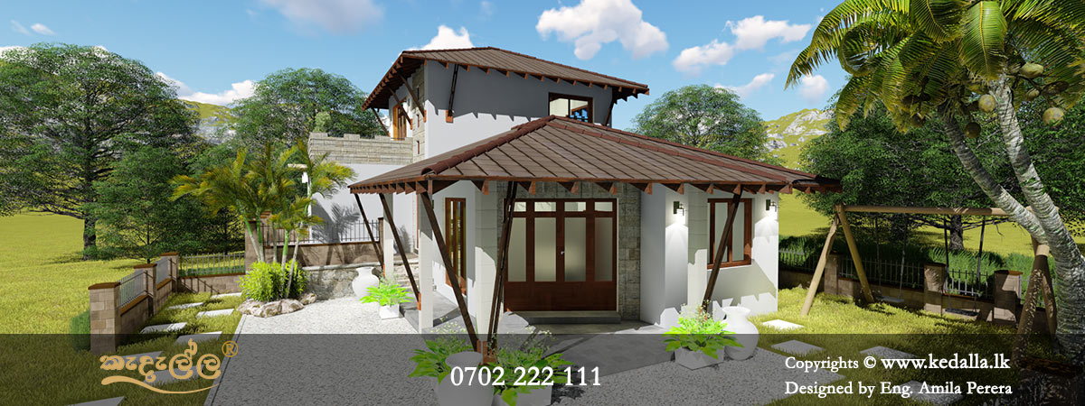 Architects in Matale designed traditional roof type single story house design with large open verandah