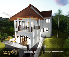 Elevated duplex house plan designed in two floors with appealing exterior elevations and steeply sloped roofs