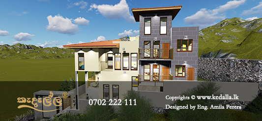 Split Level Three Story House Design Approved by Gangawata Korale and kadawatha sathara korale Pradeshiya Sabha in Kandy Sri Lanka
