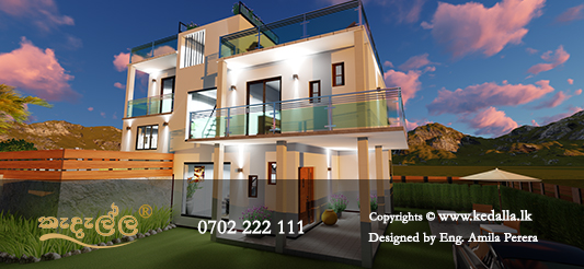 Two Story House Design with Roof Terrace Approved by Galagedara Pradeshiya Sabha in Galagedara Sri Lanka