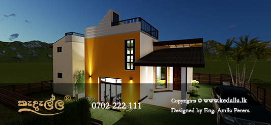 Two Story House Design with Roof Terrace Approved by Kotmale Pradeshiya Sabha in Gampola Sri Lanka