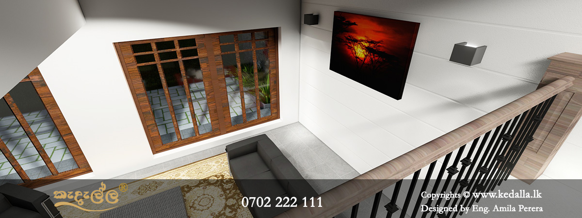 Living Room of a modern single story house plan in Kandy Sri Lanka