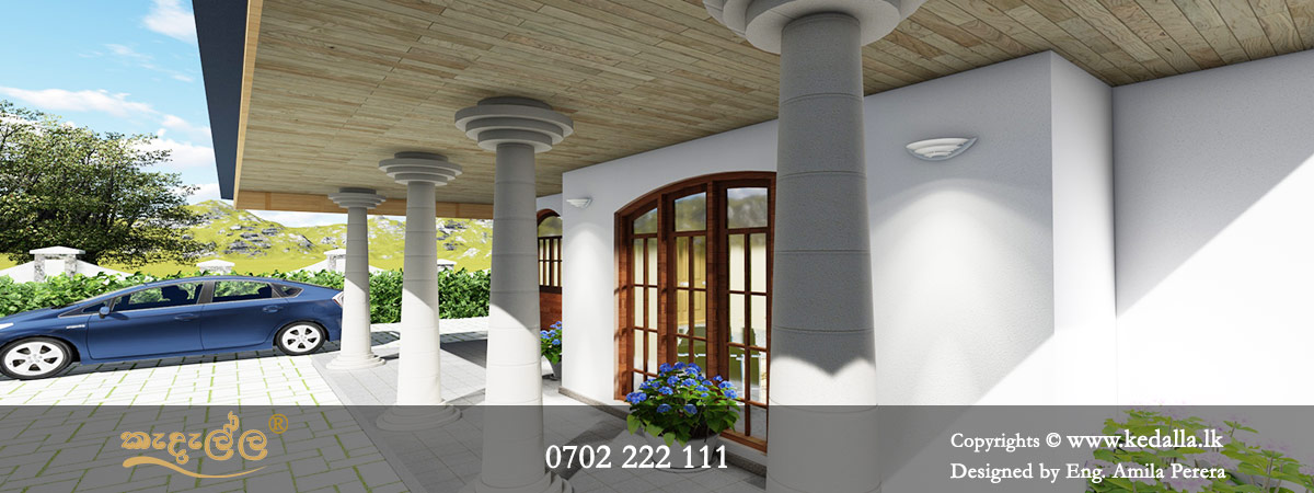 Open varandha of single story house designed by chartered architect in Sri Lanka