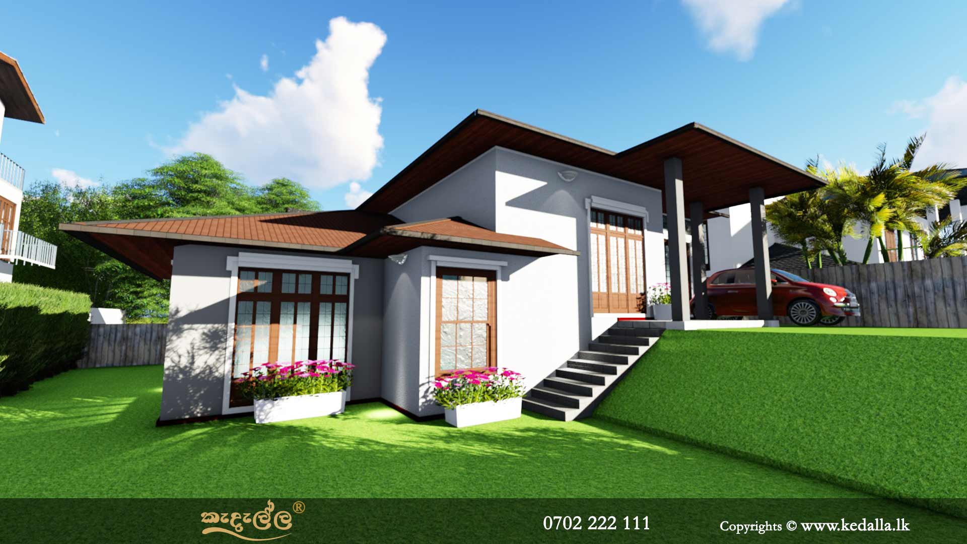 The best small house plans single story suitable for most of the steep land areas.This includes a sloped backyard. landscape and and garden also design for the sloped land.Provided an external staircase to access the left side of the front side garden.Finally the plas is well suited for the steep blocks of land