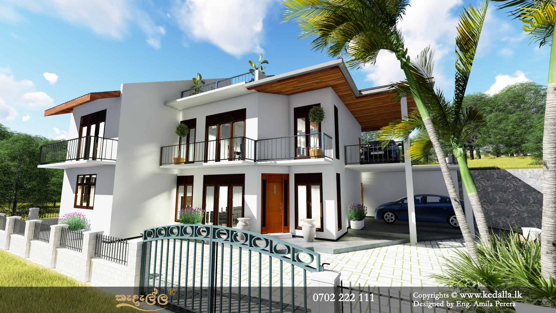 Two Story House Plans with attached double car porch area/two car garage in Sri Lanka