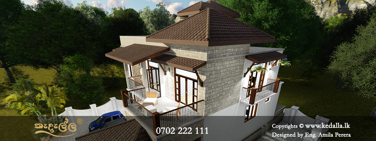 Two story house designs with classy and dramatic composition of wooden windows in colombo Sri Lanka