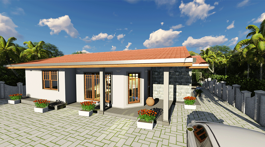 If you have a flat land, this might be your plan. A 3 bedroom house plan with a well and balanced design. It’s just shy of 2000 square feet. This 3 bedroom single story house plan Sri Lanka features one level living in a spacious open design.