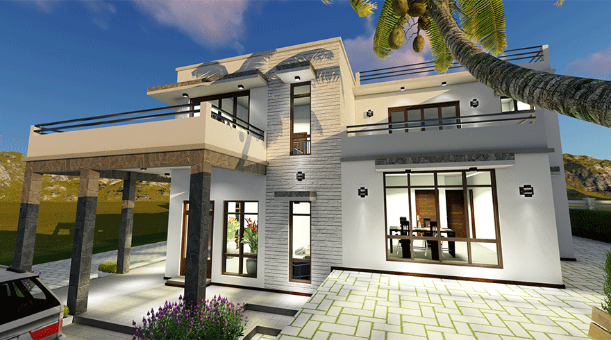 A Luxury House Plan with Large Balcony at First Floor Designed for Your lifestyle 
