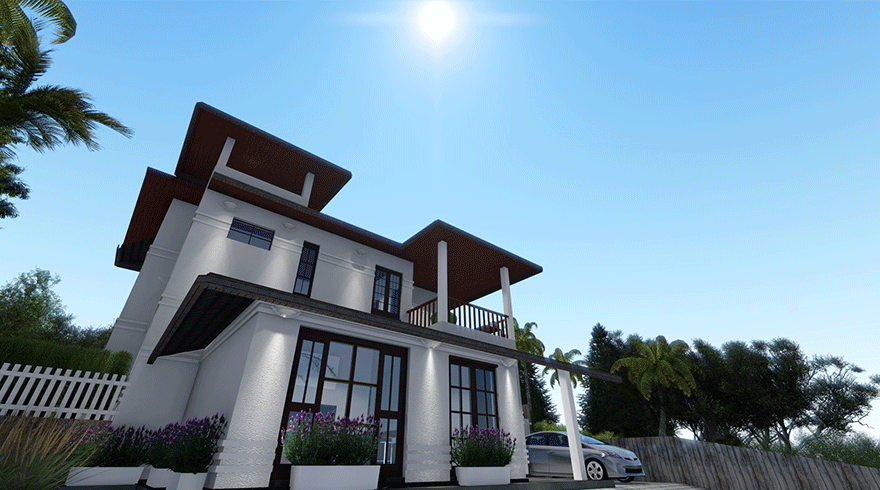 Roof Type 3D Home Design with Two Floors 4 Bedrooms